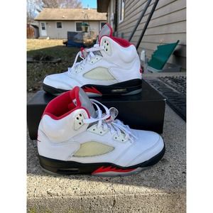Jordan 5 Fire Red Silver Tongue
